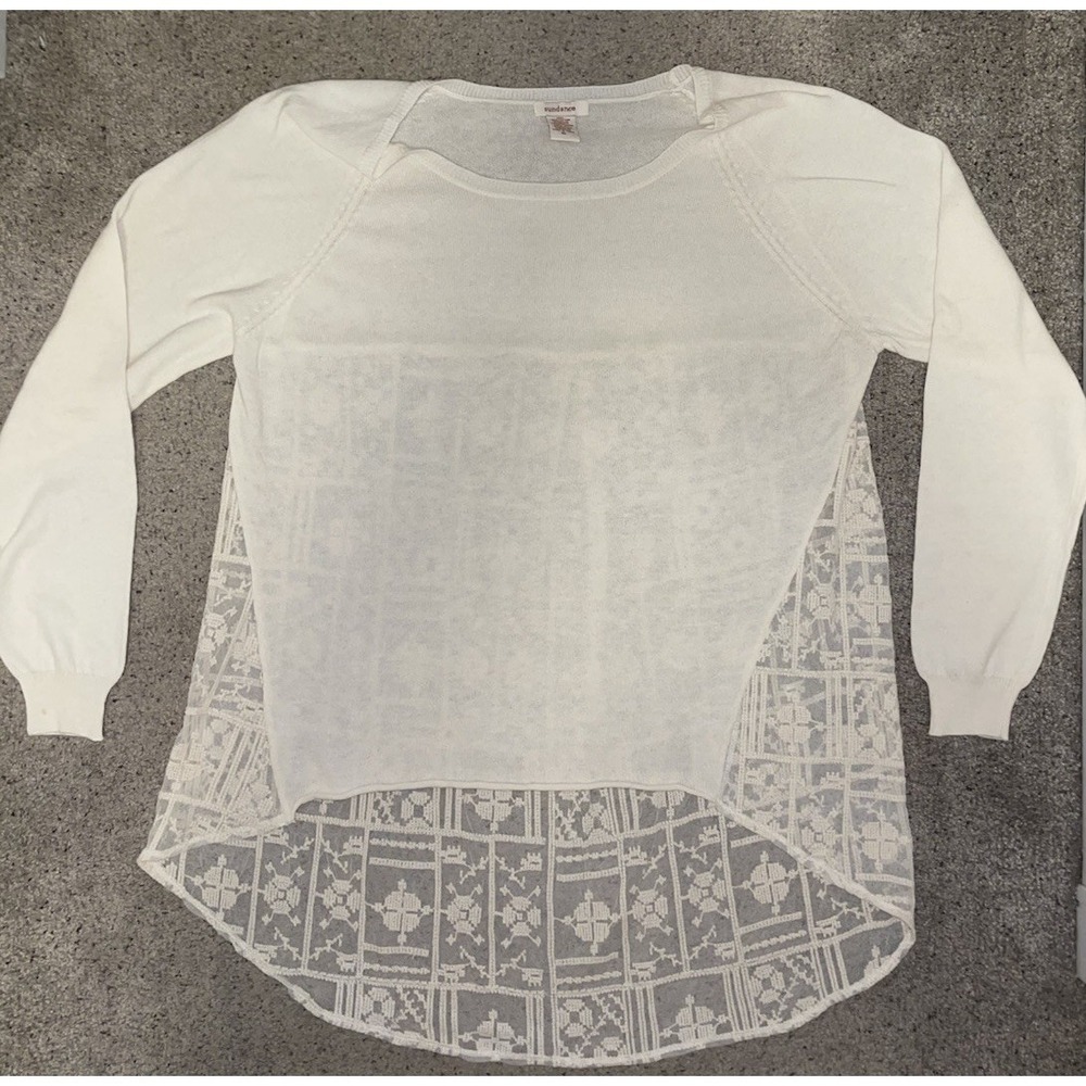 Sundance Cream/Ivory Sweater Mesh Back With Embroidery Cotton‎ Cottage Core XL